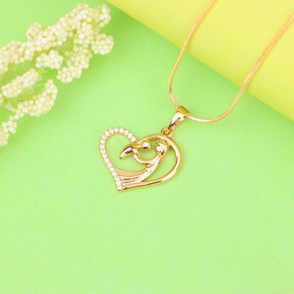 "Rose Gold Mother and Child Heart Pendant with Sparkling Detail, XPPT1327 - Picture 2 of 13